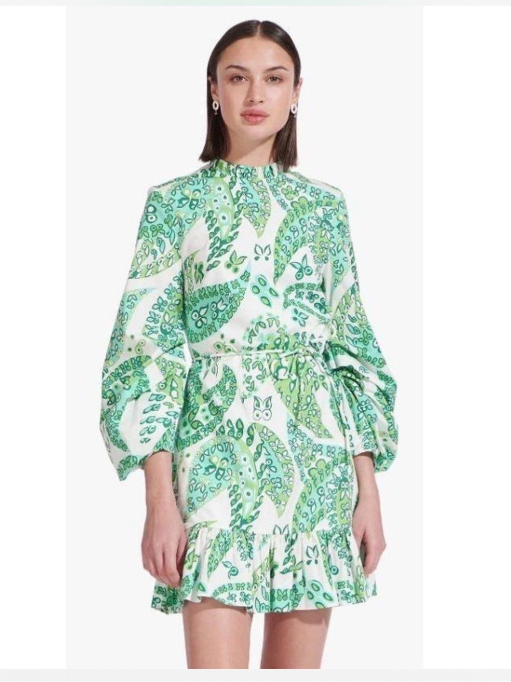STAUD Paisley Carolina Green-White Cotton  Mini Dress NWOT size 0